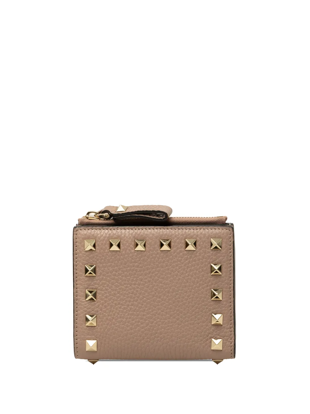 Valentino Garavani Pre-Owned 2018-2026 Grained Calfskin Rockstud Compact Wallet small wallets - Braun