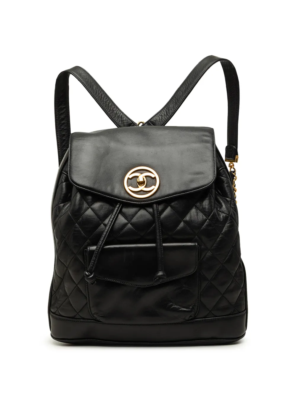 CHANEL Pre-Owned 1991-1994 Large CC Quilted Lambskin Drawstring backpack - Schwarz