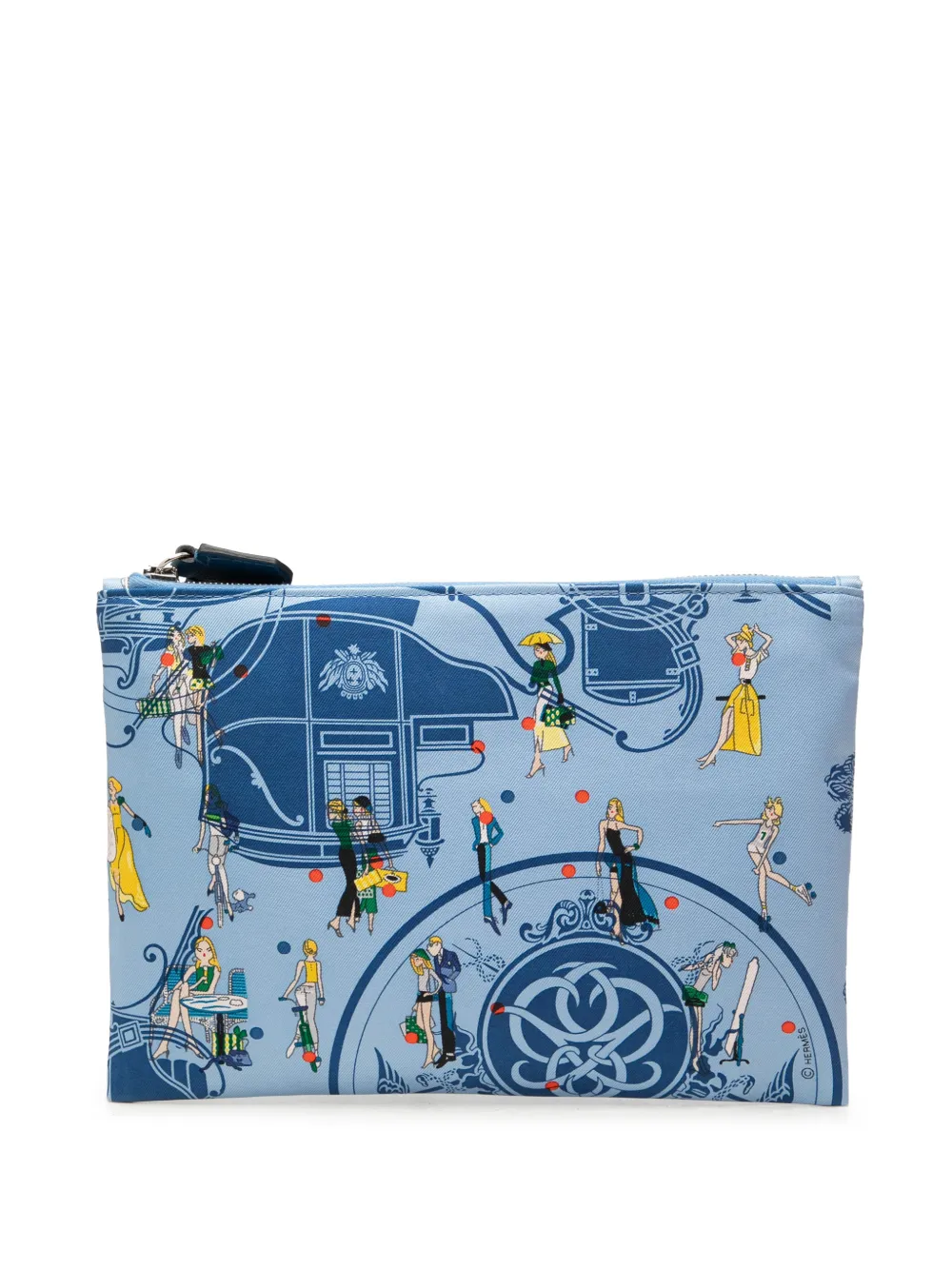 Hermès Pre-Owned 2021 Silk Ex Libris Les Parisiennes Pocket Cosmetic Case pouch - Blau