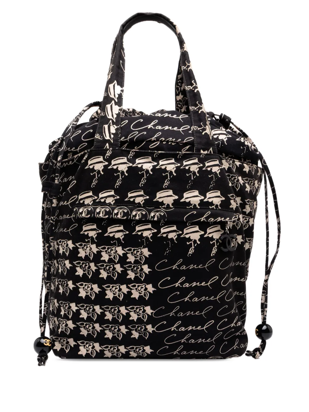 CHANEL Pre-Owned 2005-2006 CC Canvas Grafitti Drawstring tote bag - Black