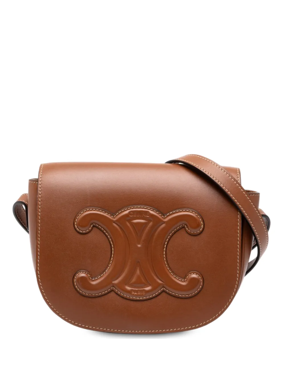 Celine Pre-Owned 2022 Medium Calfskin Cuir Triomphe Folco crossbody bag - Braun