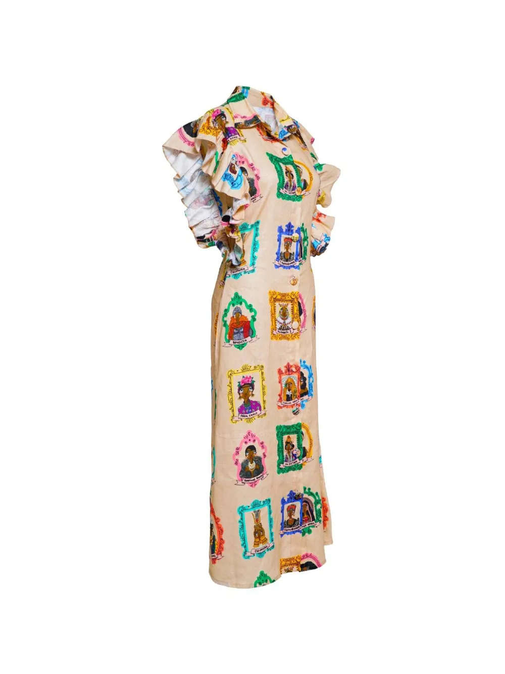 a.nty story Lady Ameyo midi-jurk met ruches Beige