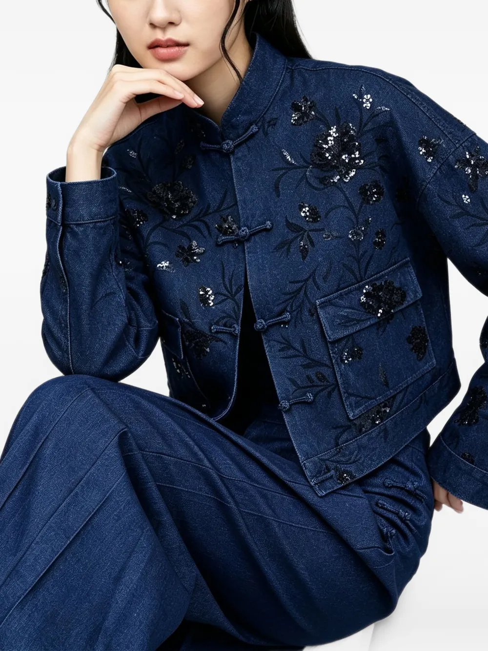 Qipology Tang cropped jack met pailletten Blauw