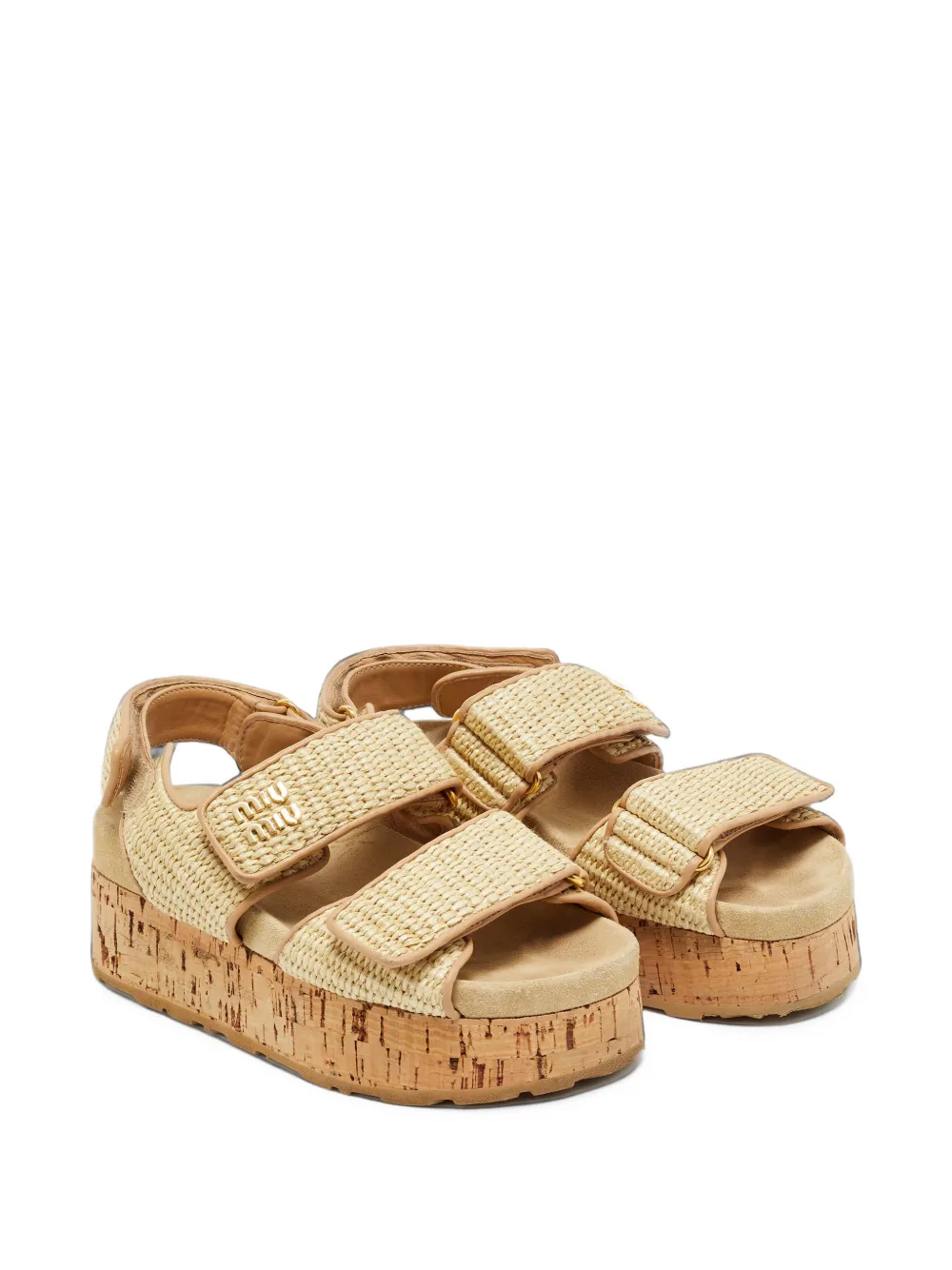 Miu Miu Pre-Owned raffia platform sandals - Nude