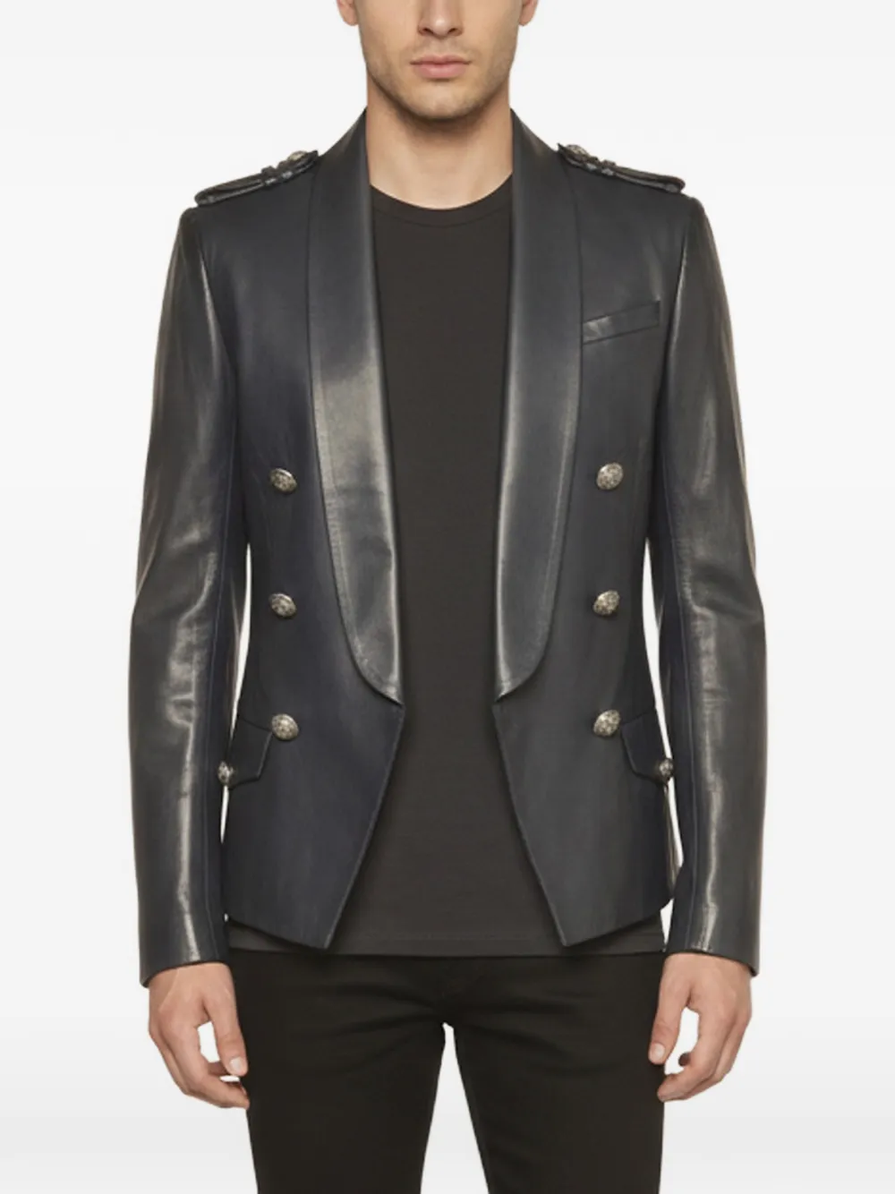 Balmain Pre-Owned double-breasted leather jacket - Blau