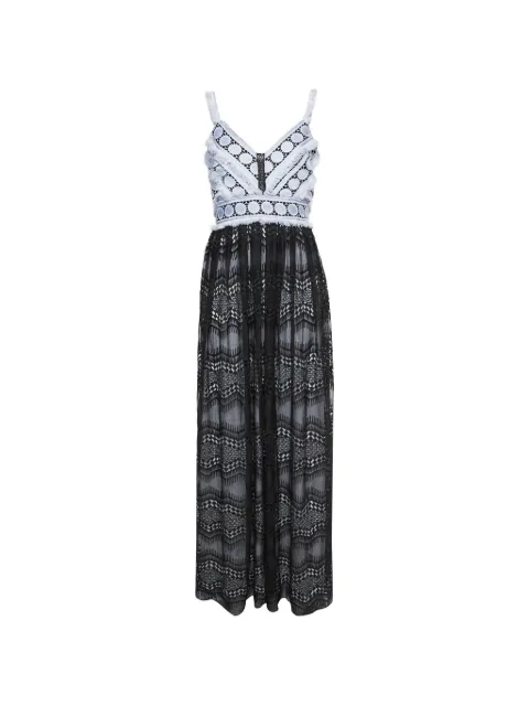 Badgley Mischka vestido largo de encaje con flecos