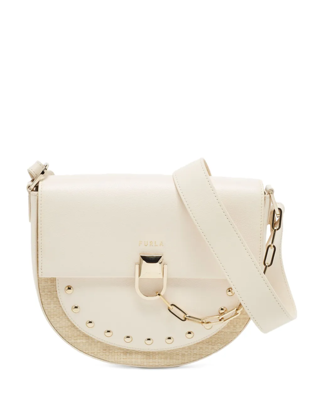 Furla Miss Mimi leather raffia shoulder bag - Toni neutri