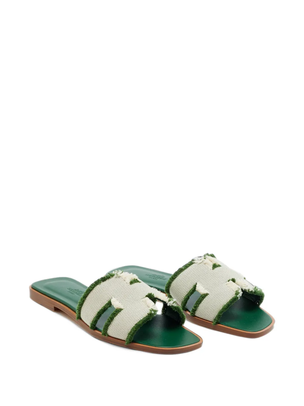 Hermès Pre-Owned Oran frayed-canvas slide sandals - Vert