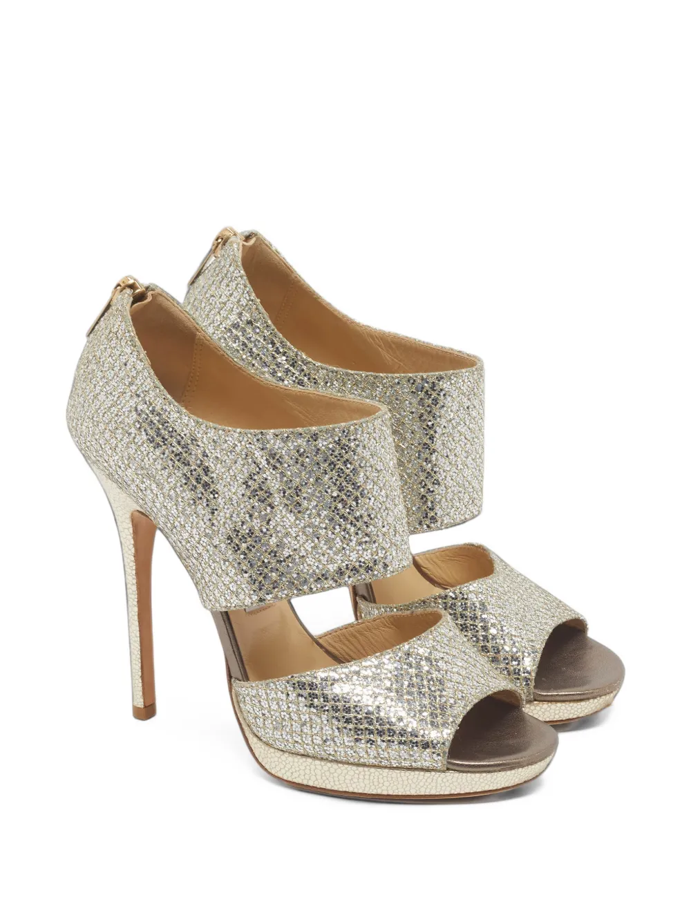 Jimmy Choo Pre-Owned Private glitter platform sandals - Gold
