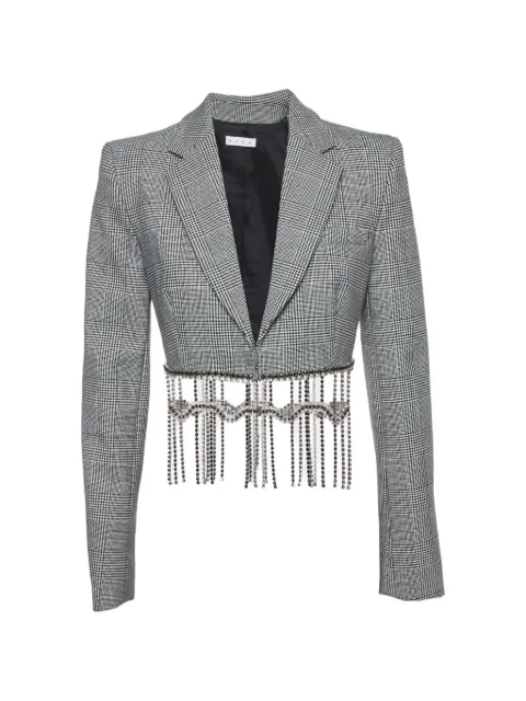 AREA houndstooth crystal-fringe blazer