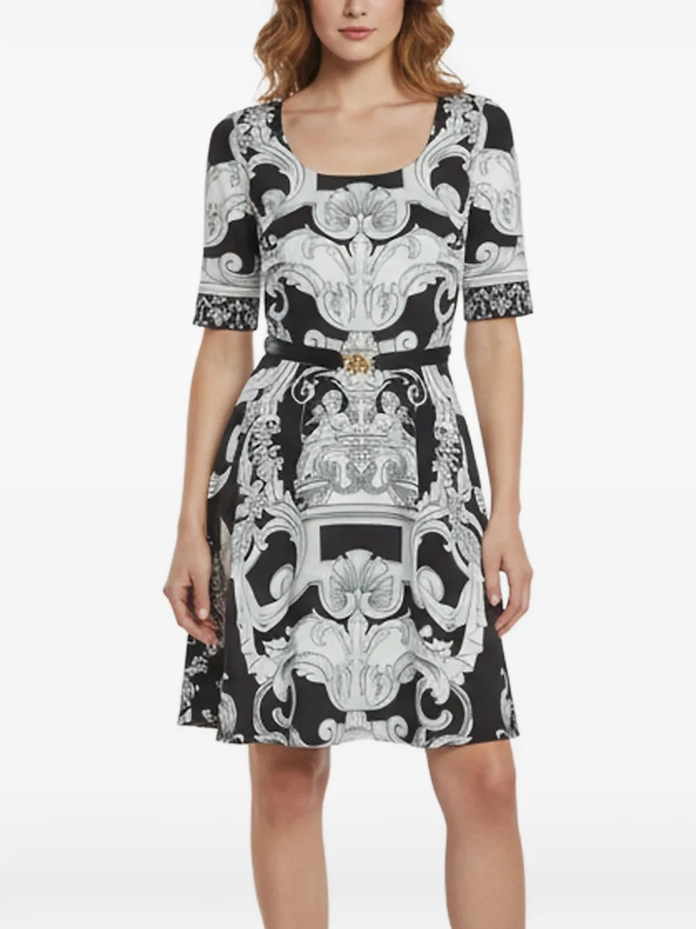 Versace Pre-Owned Baroque-print belted flared mini dress - Nero