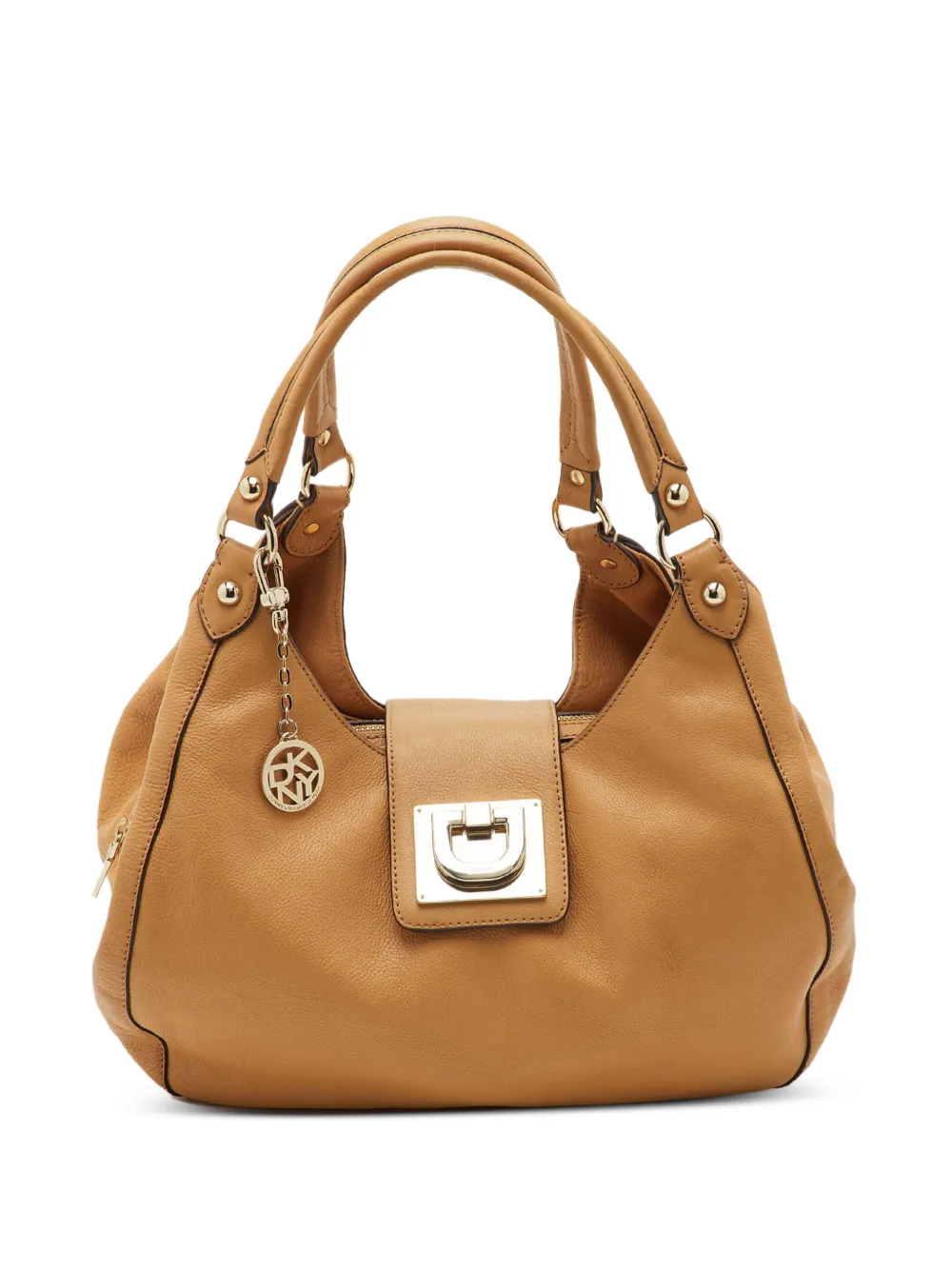 DKNY logo-charm leather shoulder bag - Braun