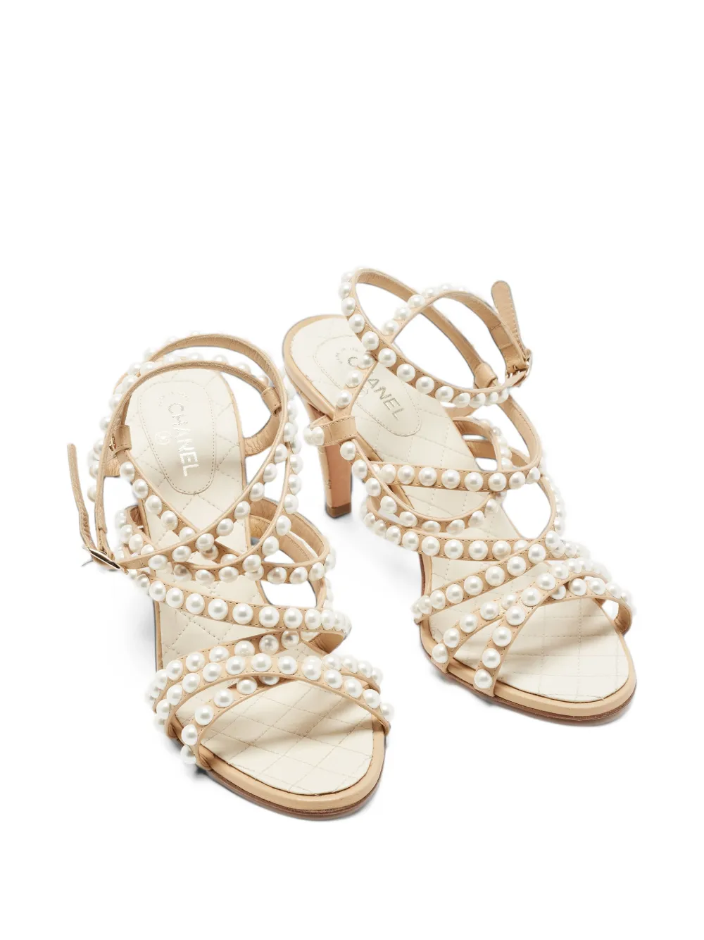 CHANEL Pre-Owned faux-pearl strappy heeled sandals - Nude