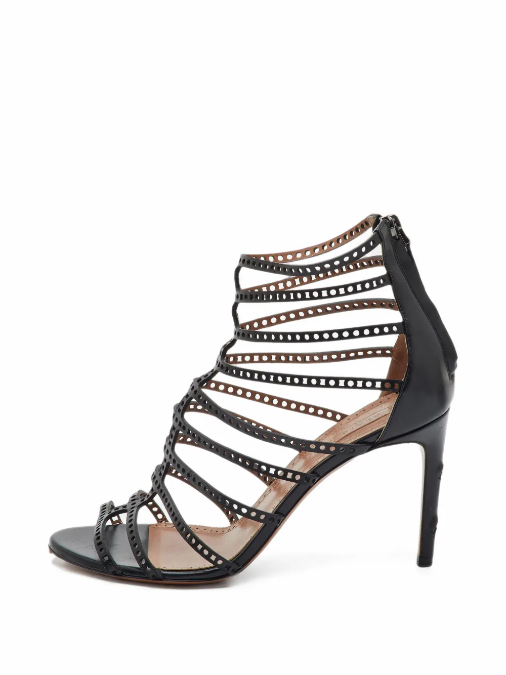 Pre-owned Alaïa Perforated Strappy Sandals In Black