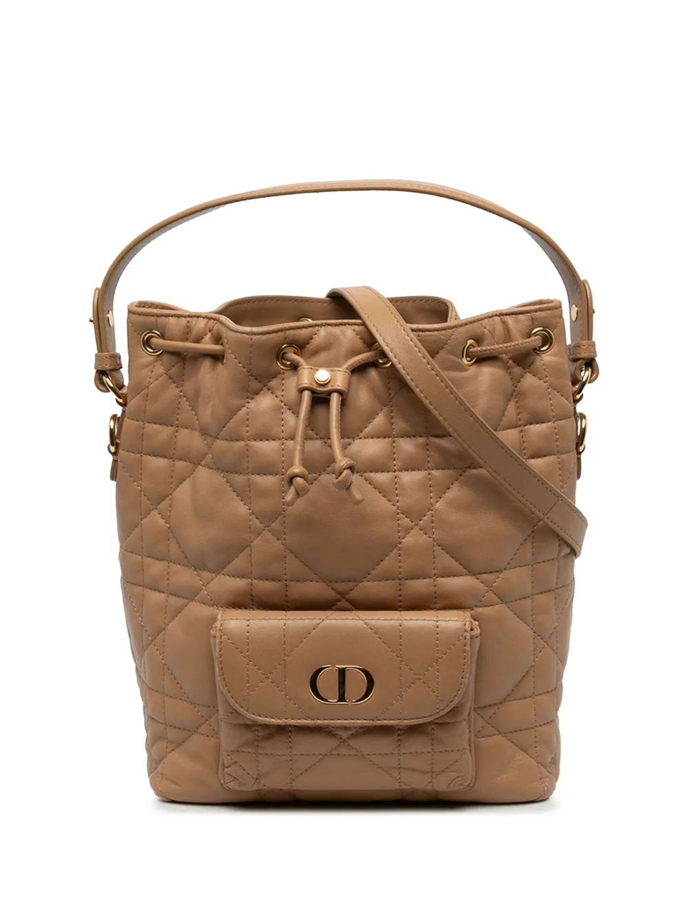 Christian Dior Pre-Owned 2025 Small Lambskin Macrocannage Caro Bucket Bag satchel - Braun
