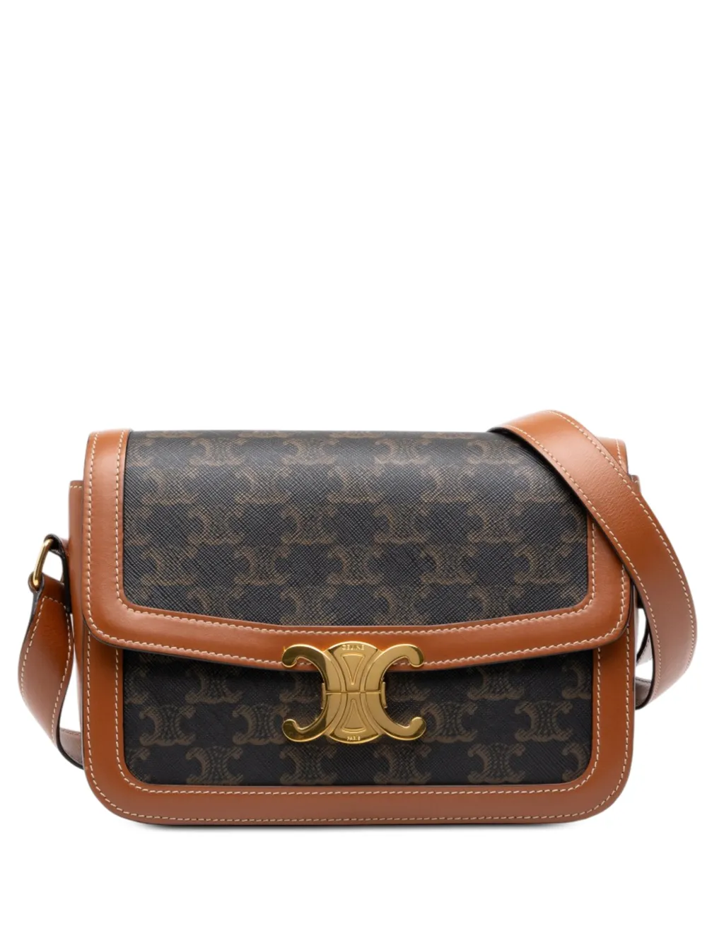 Celine Pre-Owned 2021 Classique Triomphe Coated Canvas and Calfskin Triomphe crossbody bag - Braun