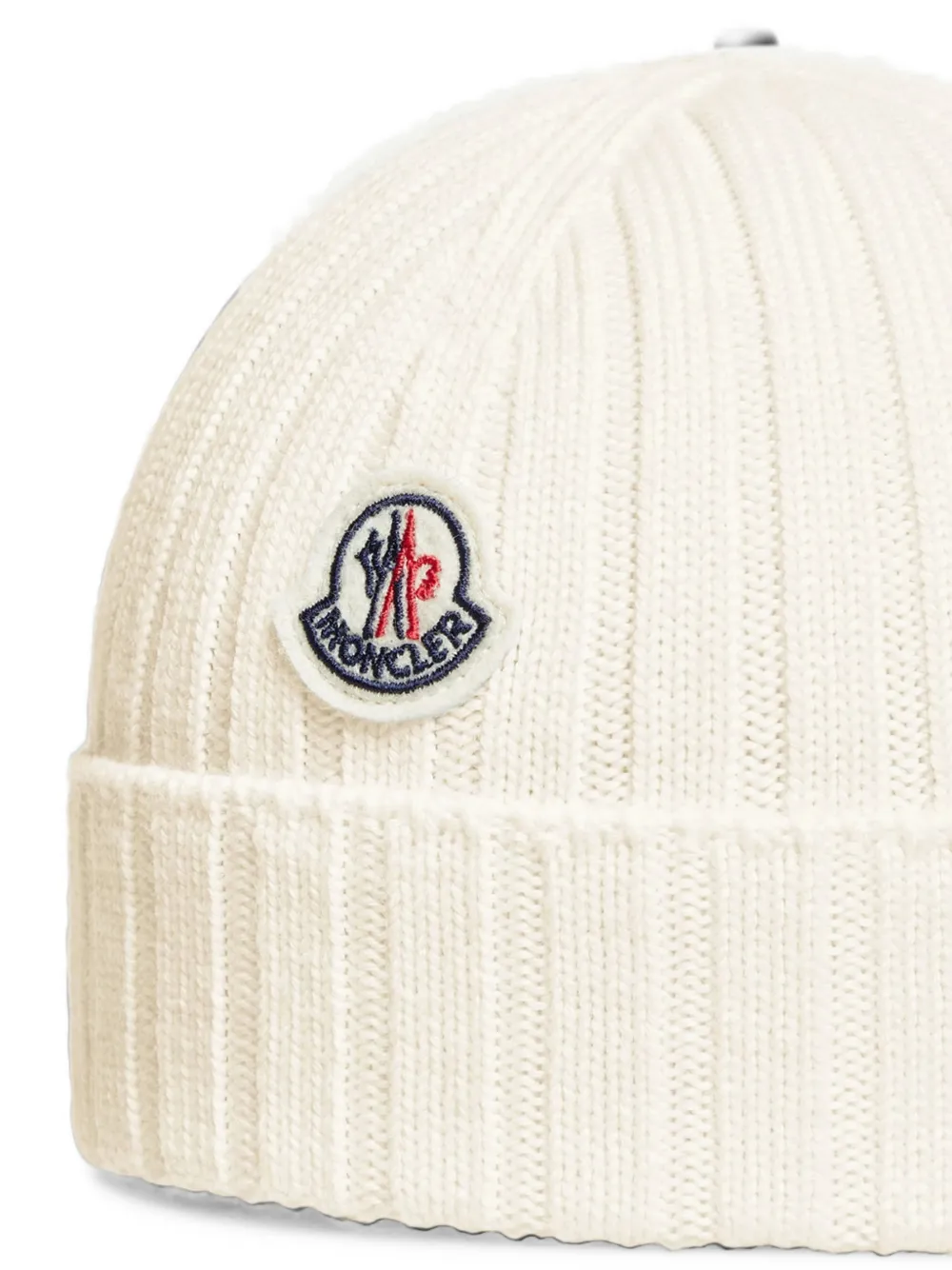Moncler Enfant ribbed-knit logo-patch beanie hat Beige
