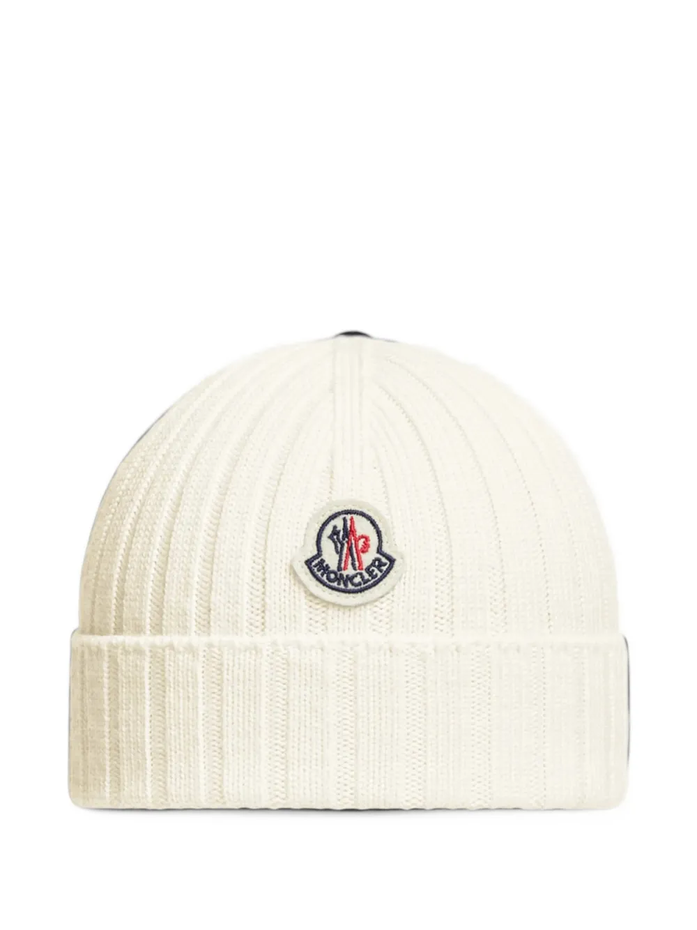 Moncler Enfant ribbed-knit logo-patch beanie hat Beige