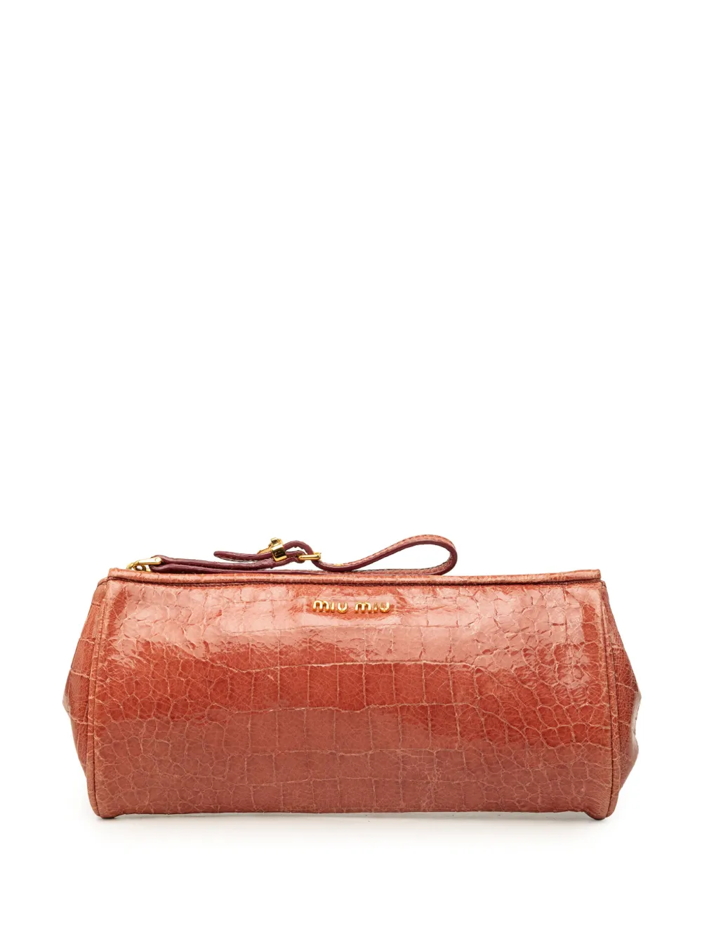 Miu Miu Pre-Owned 2010-2026 Croc Embossed Patent Saint Cocco Lux Wristlet clutch bag - Pink