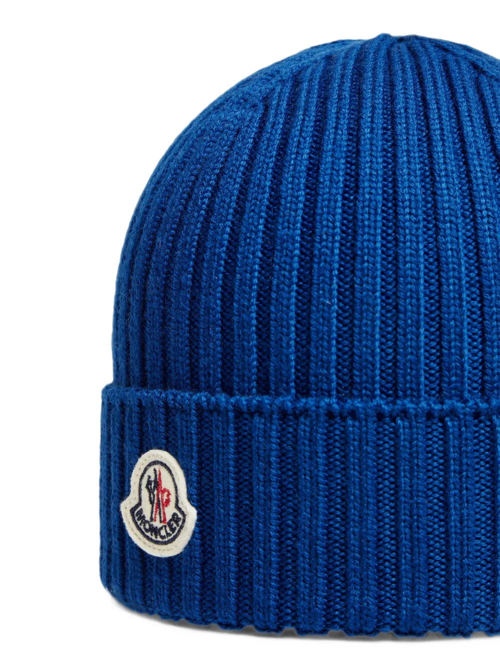 Moncler Enfant logo-patch ribbed-knit beanie hat Blauw