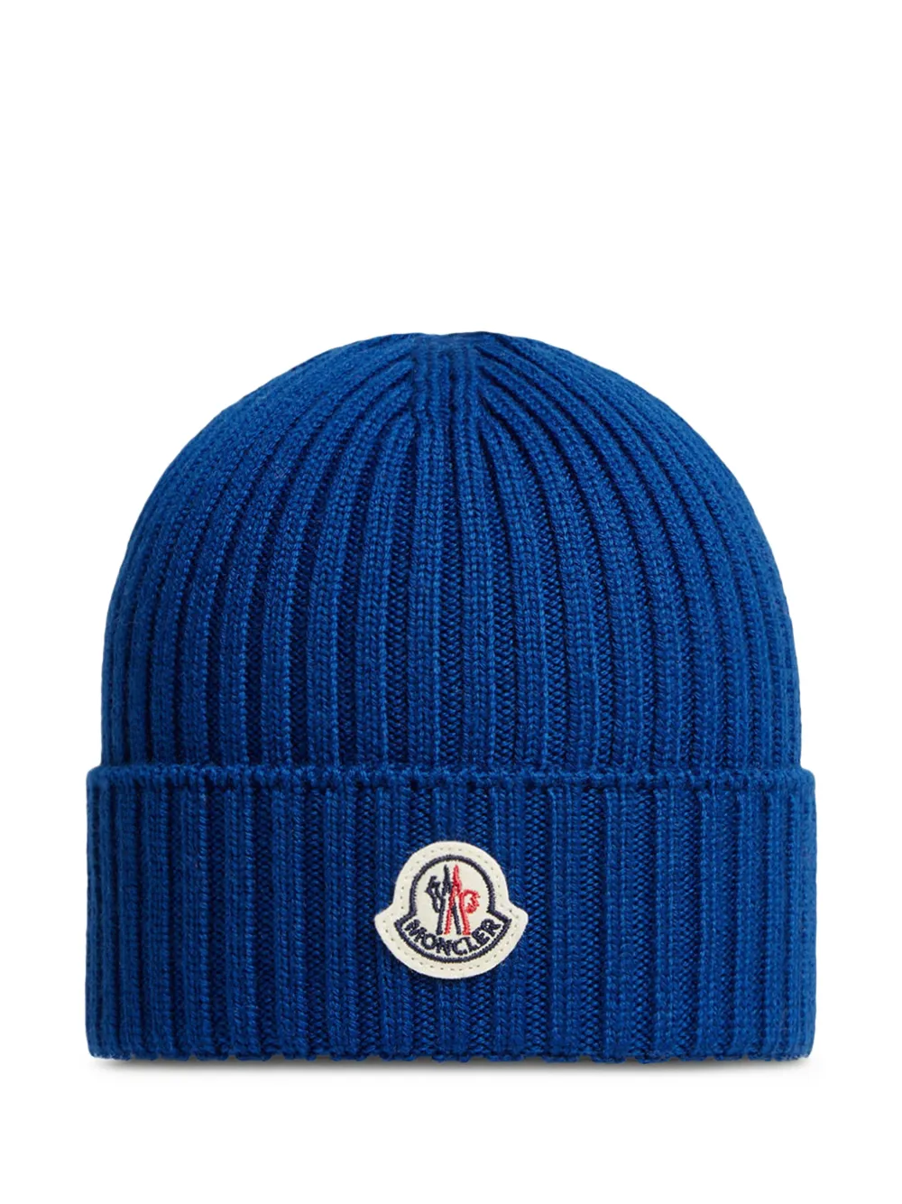 Moncler Enfant logo-patch ribbed-knit beanie hat Blauw