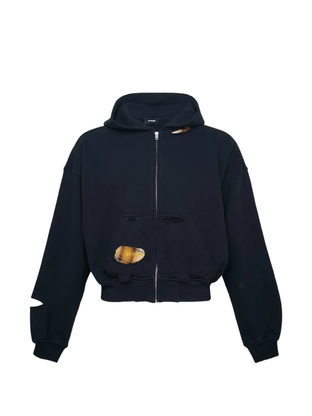 We11done Repair distressed-effect zip-up hoodie Zwart