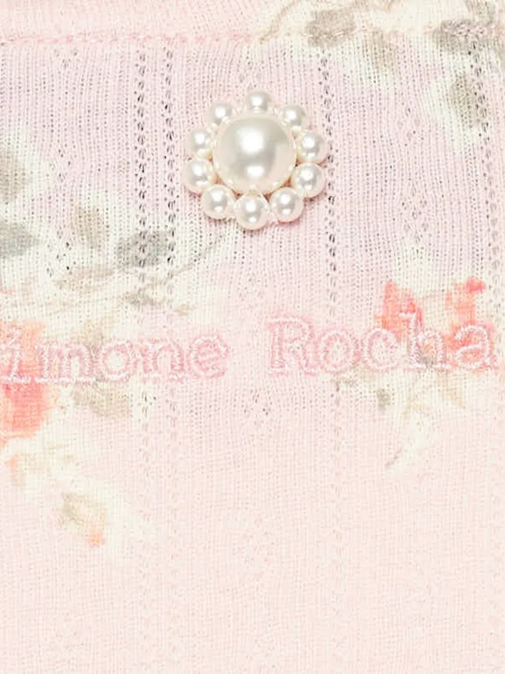 Simone Rocha pointelle-knit floral-print cardigan Roze