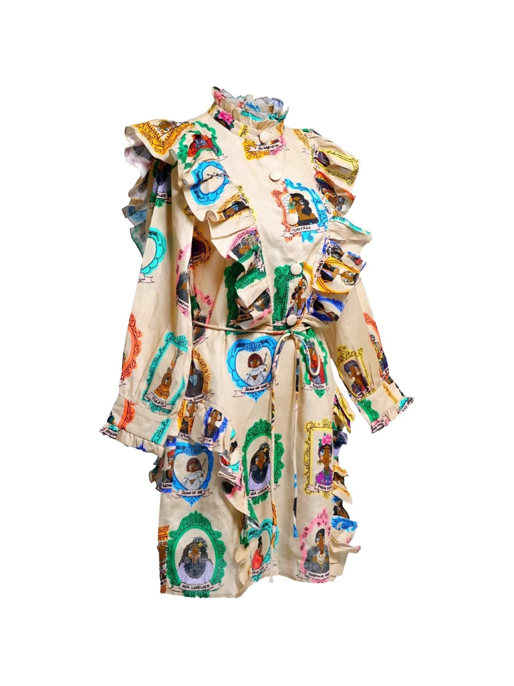 a.nty story Mini-jurk met hoge hals en ruches Beige