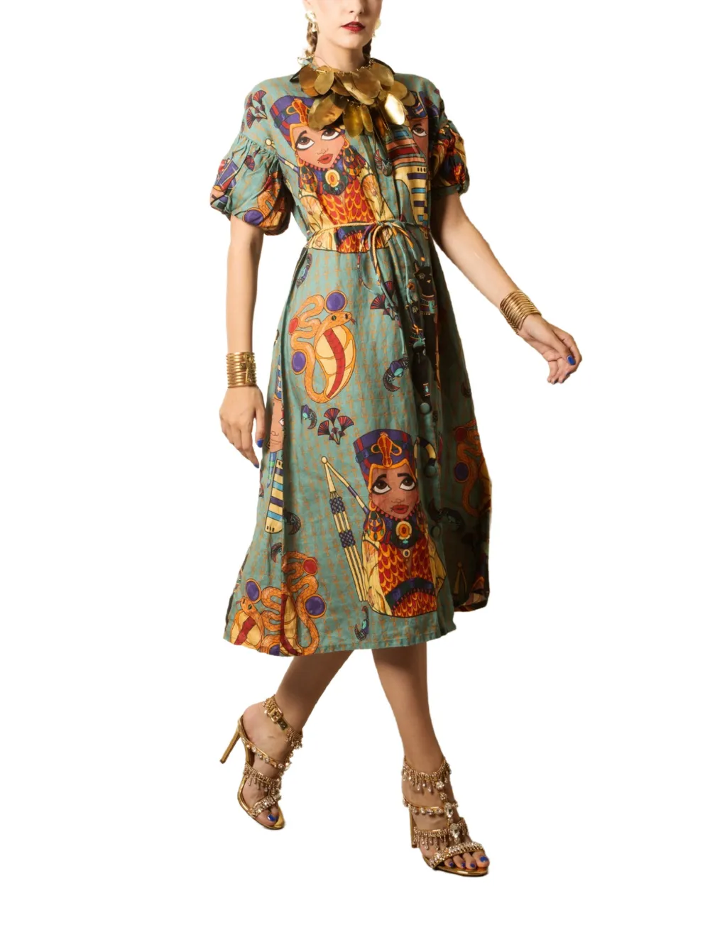 a.nty story Lady Breonna midi-jurk met pofmouwen Blauw