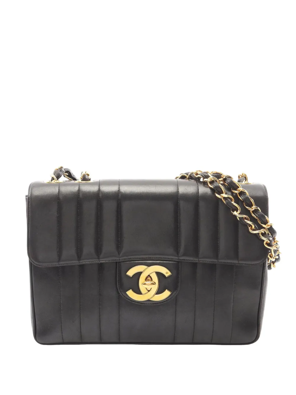 CHANEL Pre-Owned 1991-1994 Jumbo XL Vertical Quilt Lambskin Single Flap shoulder bag - Black