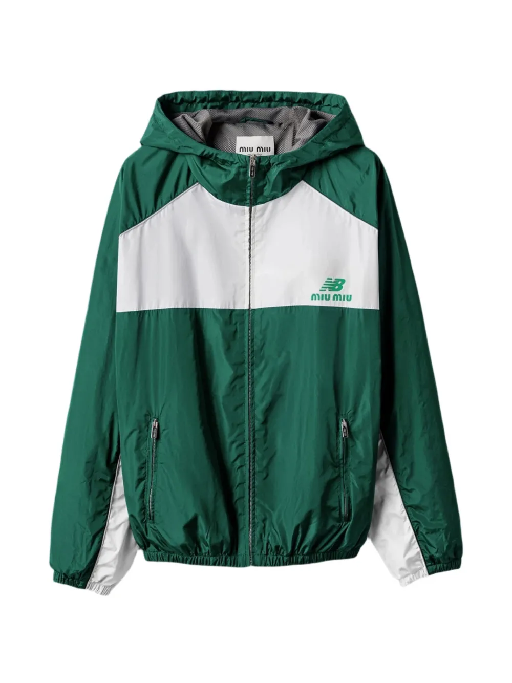 Miu x logo-print hooded bomber jacket Groen