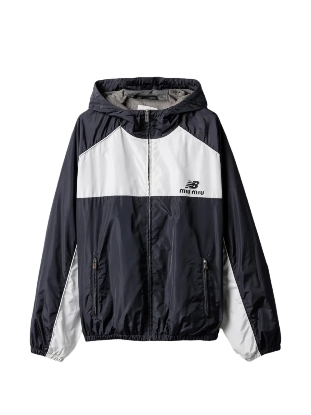 Miu x New Balance logo-print hooded bomber jacket Zwart
