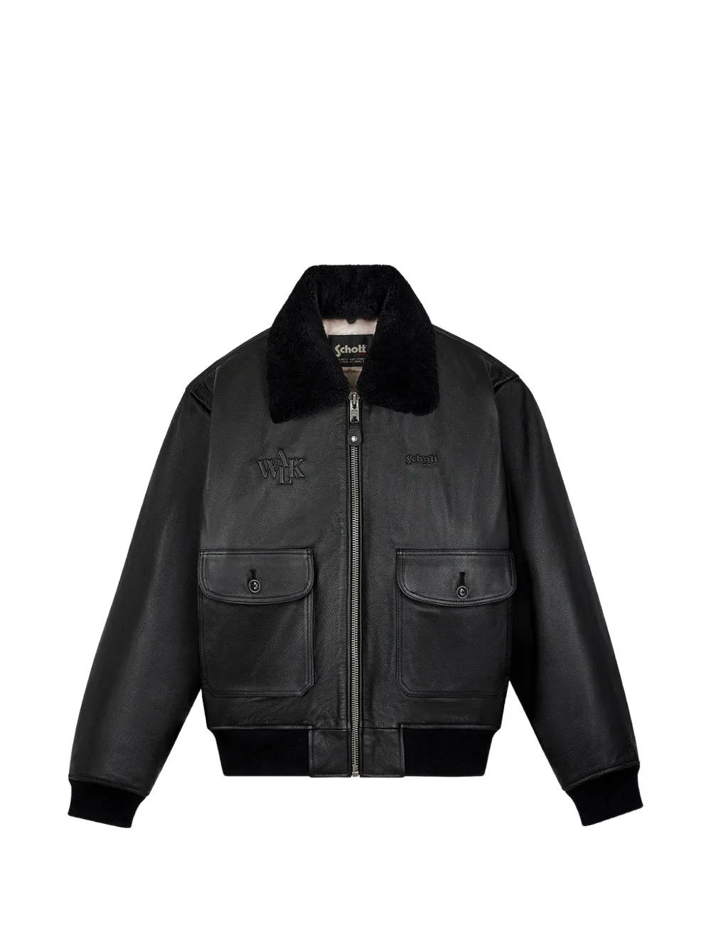 WALK IN PARIS logo-embroidered leather jacket - Schwarz