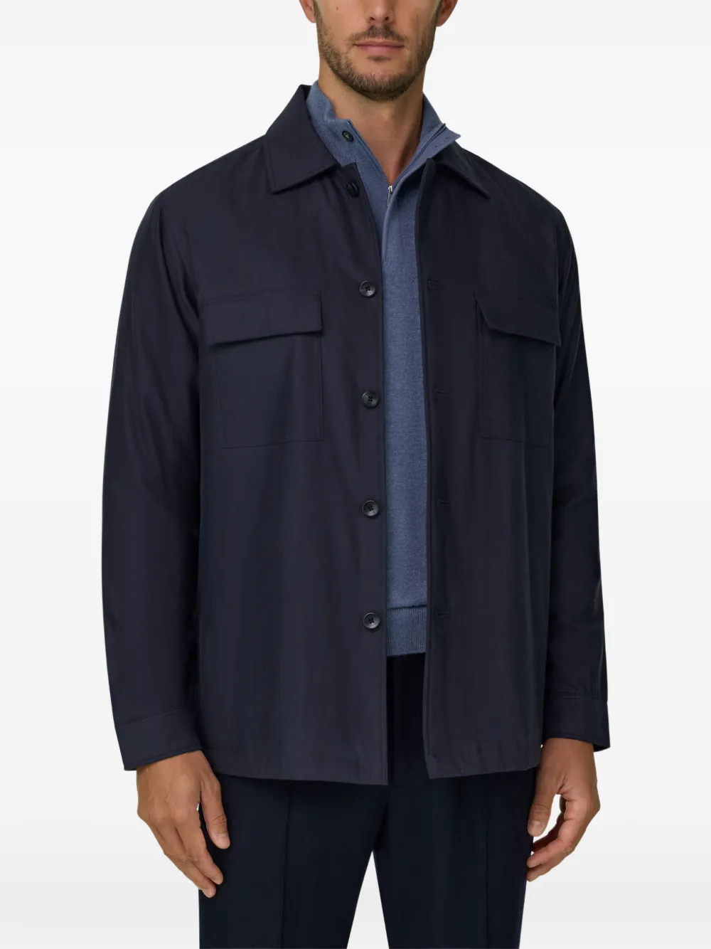Boggi Milano overshirt padded in cotton tencel Blauw