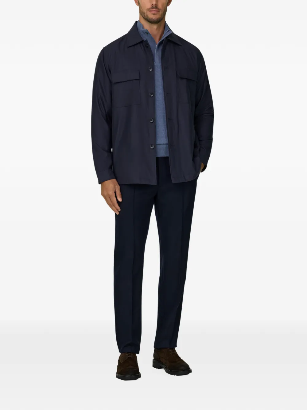 Boggi Milano overshirt padded in cotton tencel Blauw