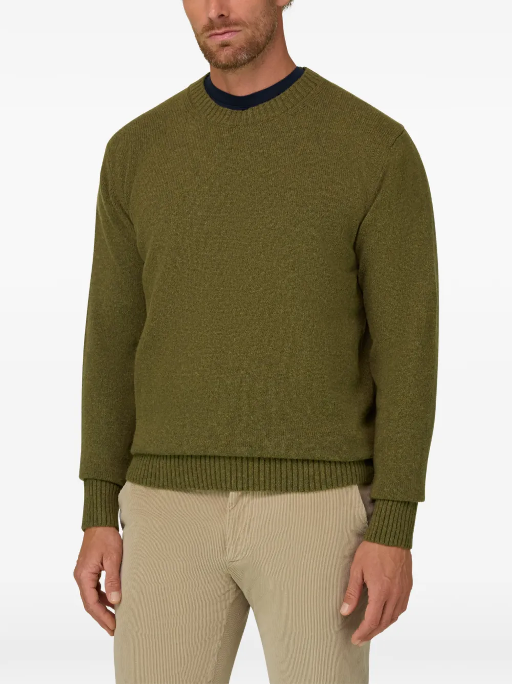 Boggi Milano crew neck jumper in wool blend Groen