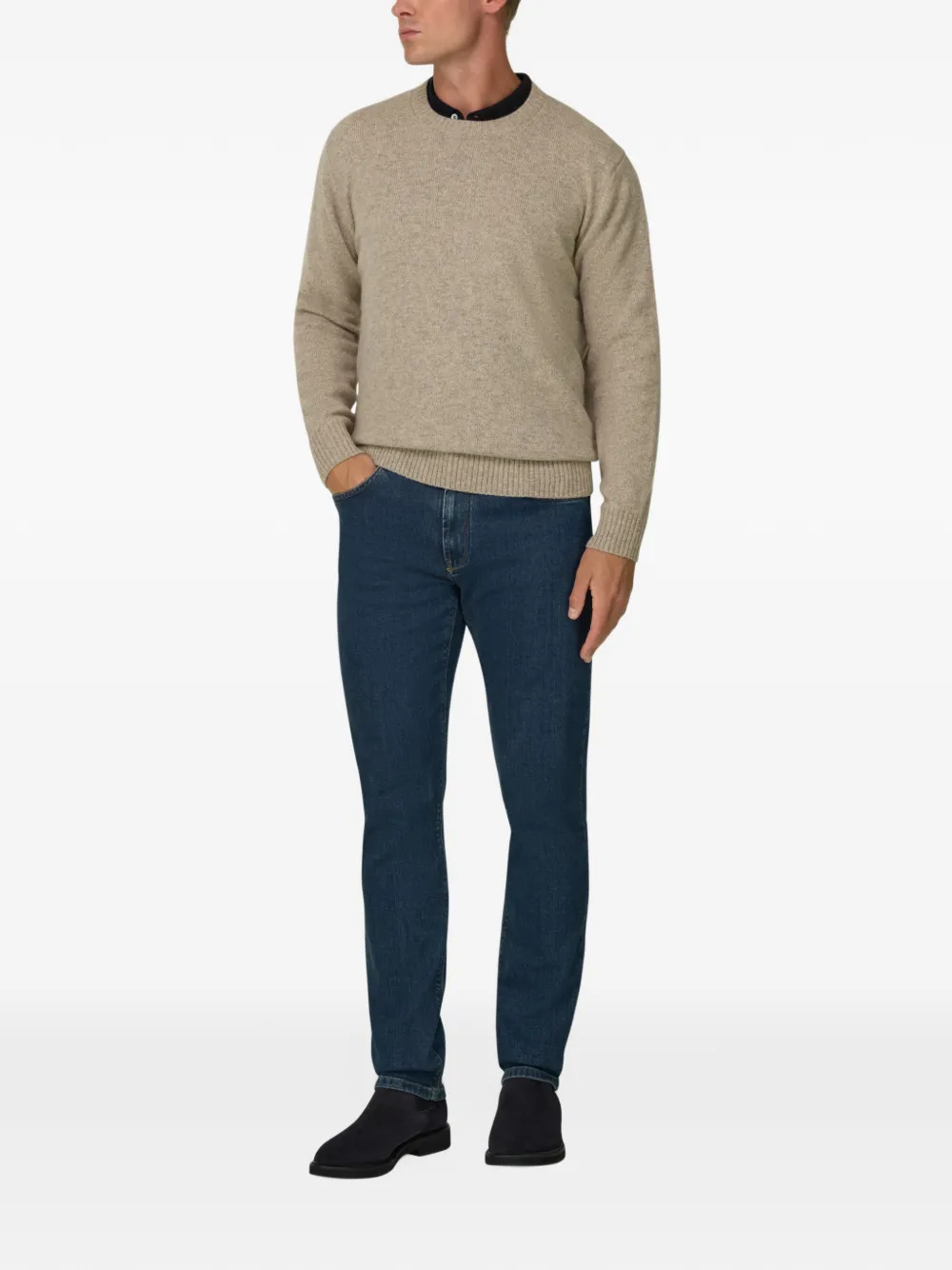 Boggi Milano crew neck jumper in wool blend Beige