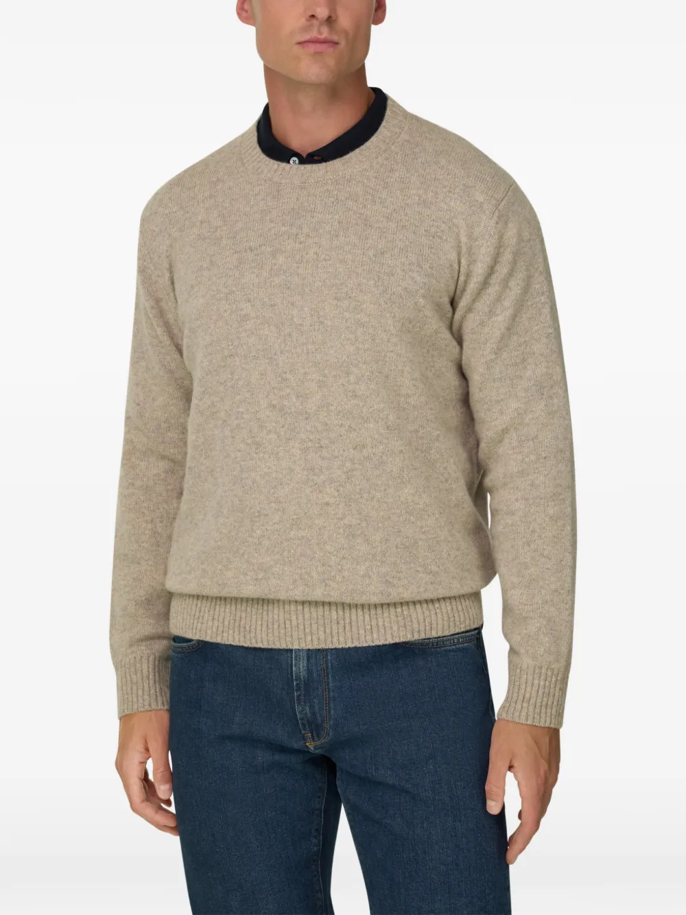 Boggi Milano crew neck jumper in wool blend Beige