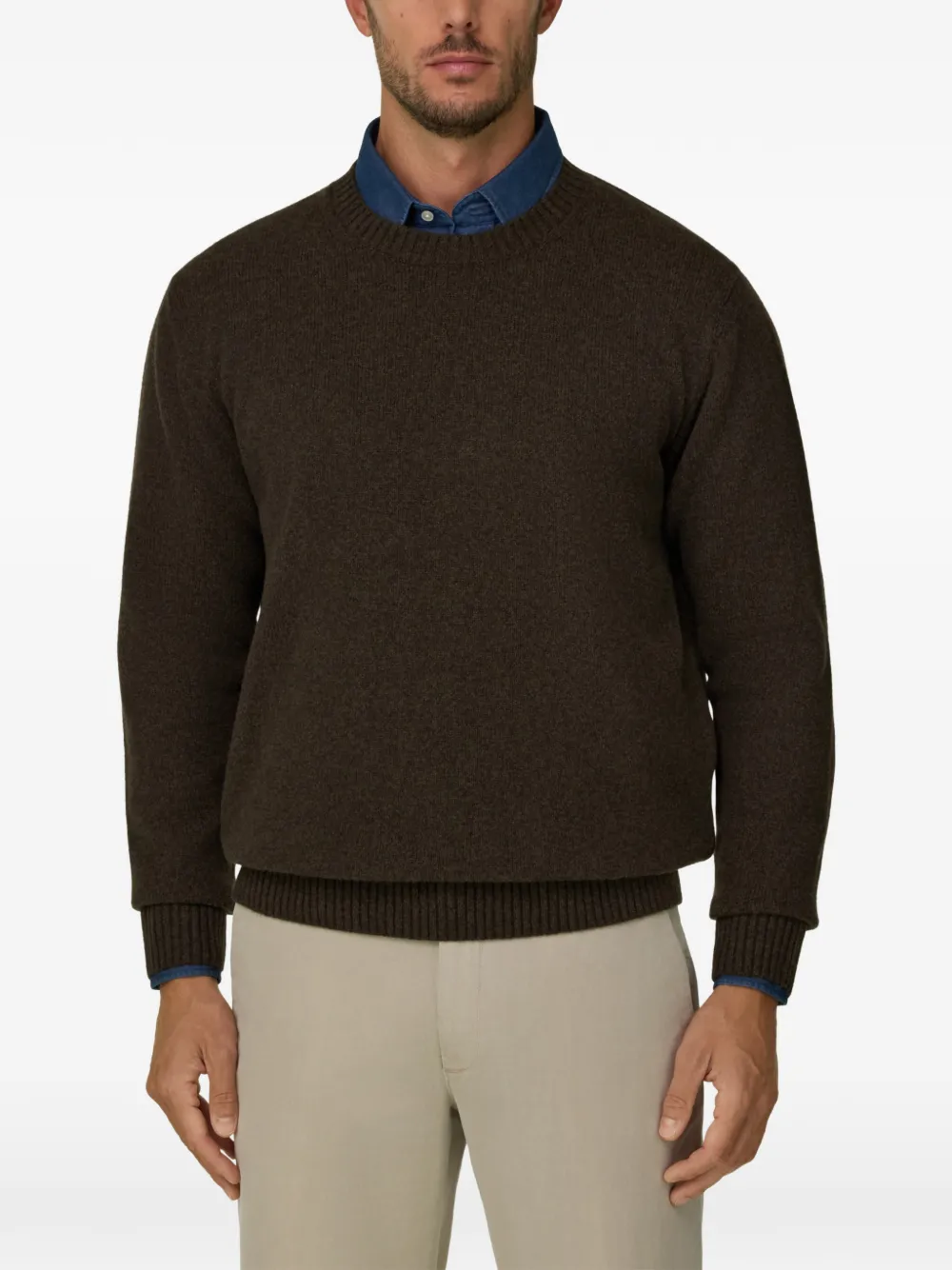 Boggi Milano crew neck jumper in wool blend Bruin