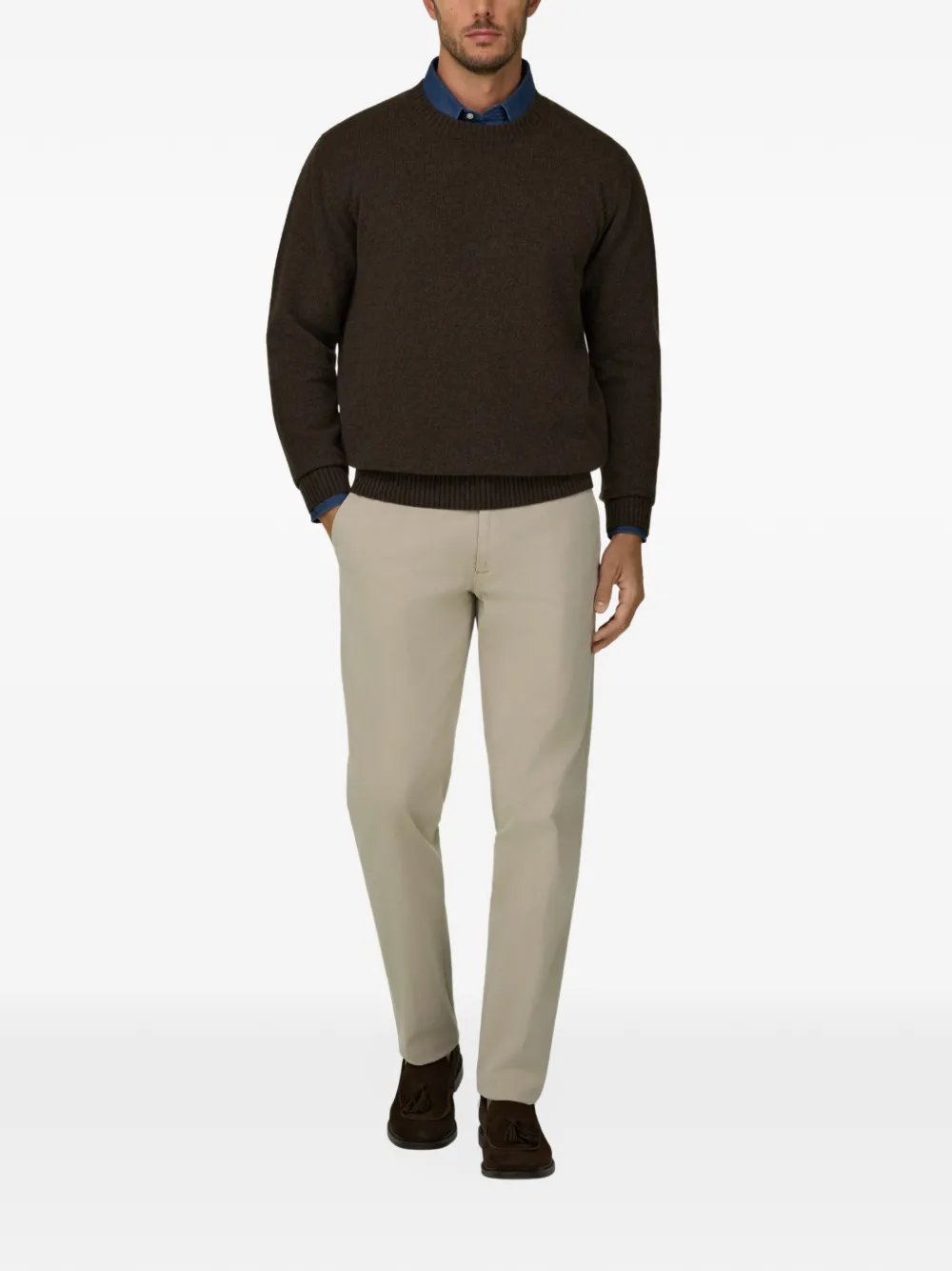 Boggi Milano crew neck jumper in wool blend Bruin