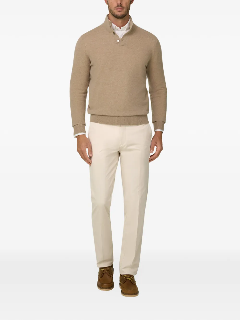 Boggi Milano roll-neck jumper buttons in wool cashmere Beige
