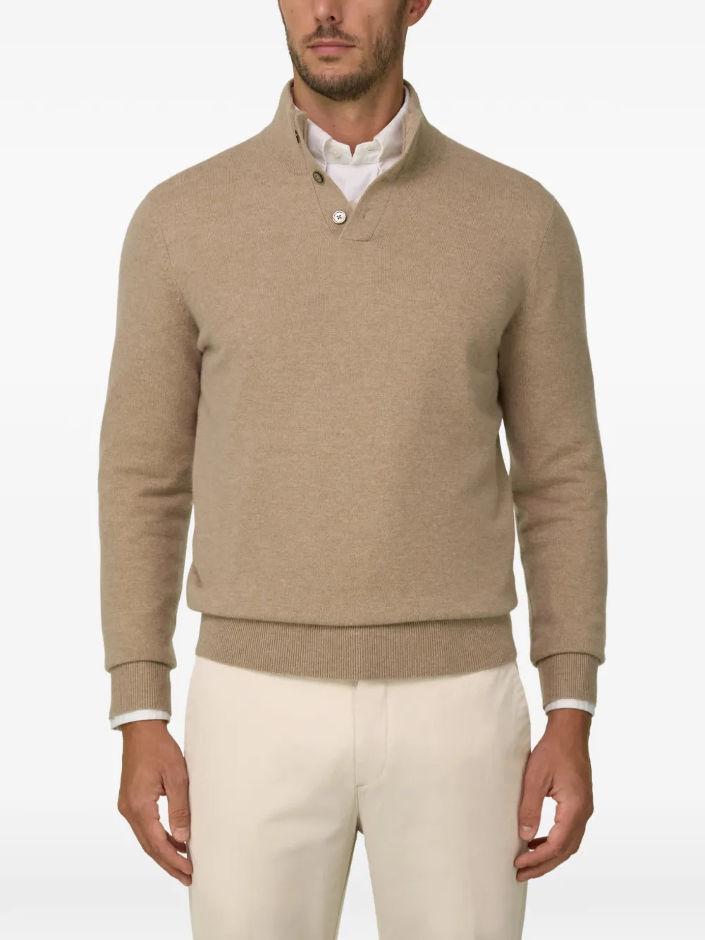 Boggi Milano roll-neck jumper buttons in wool cashmere Beige
