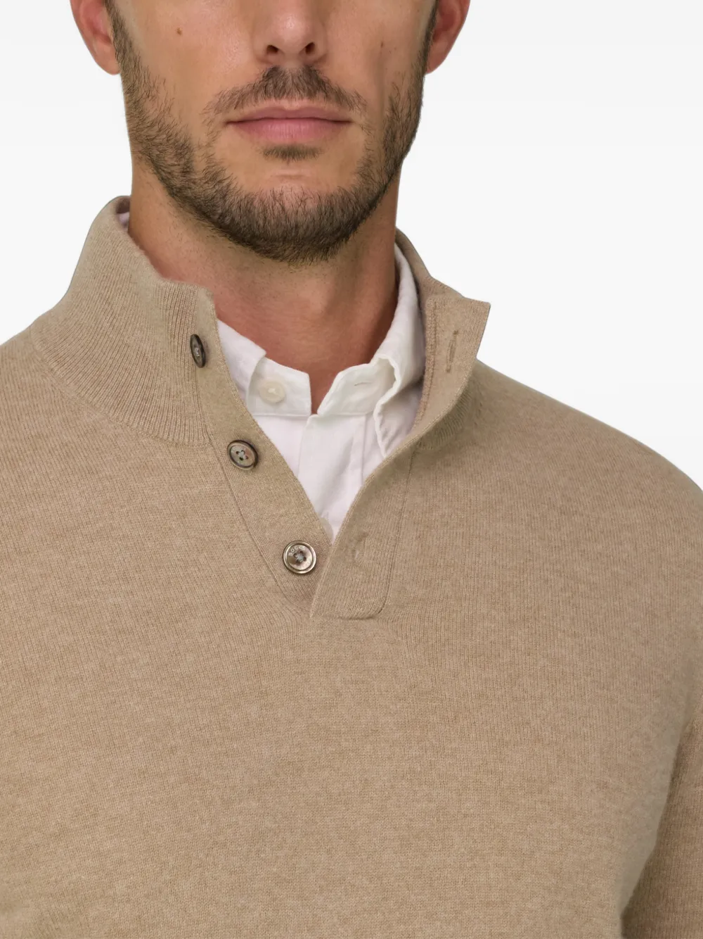 Boggi Milano roll-neck jumper buttons in wool cashmere Beige
