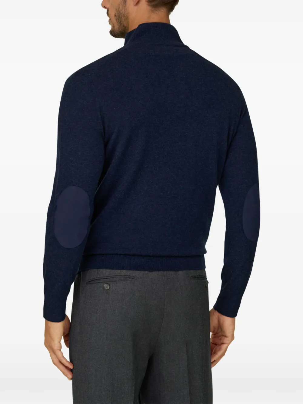 Boggi Milano roll-neck jumper quarter-zip wool cashmere mélange Blauw