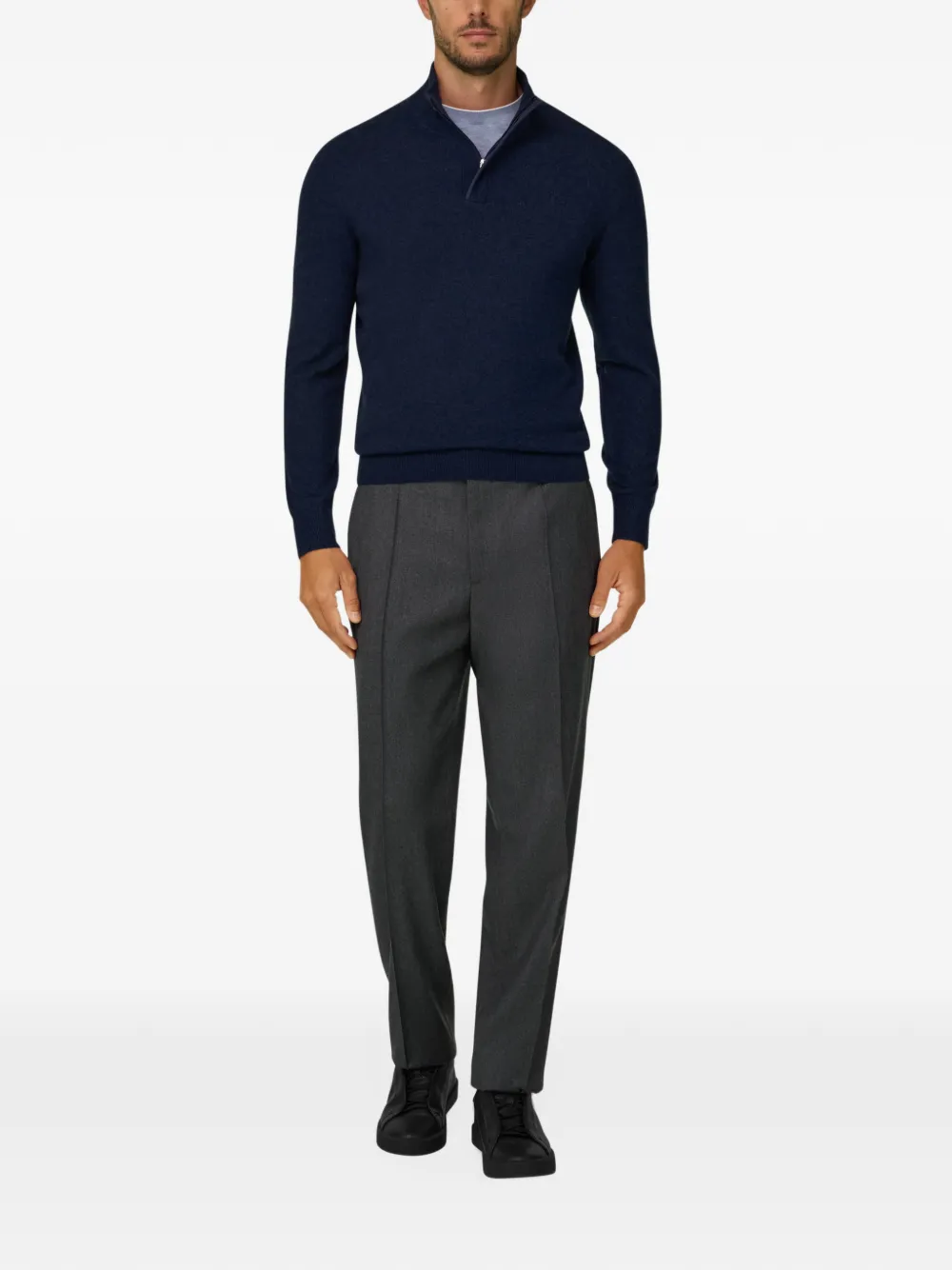 Boggi Milano roll-neck jumper quarter-zip wool cashmere mélange Blauw