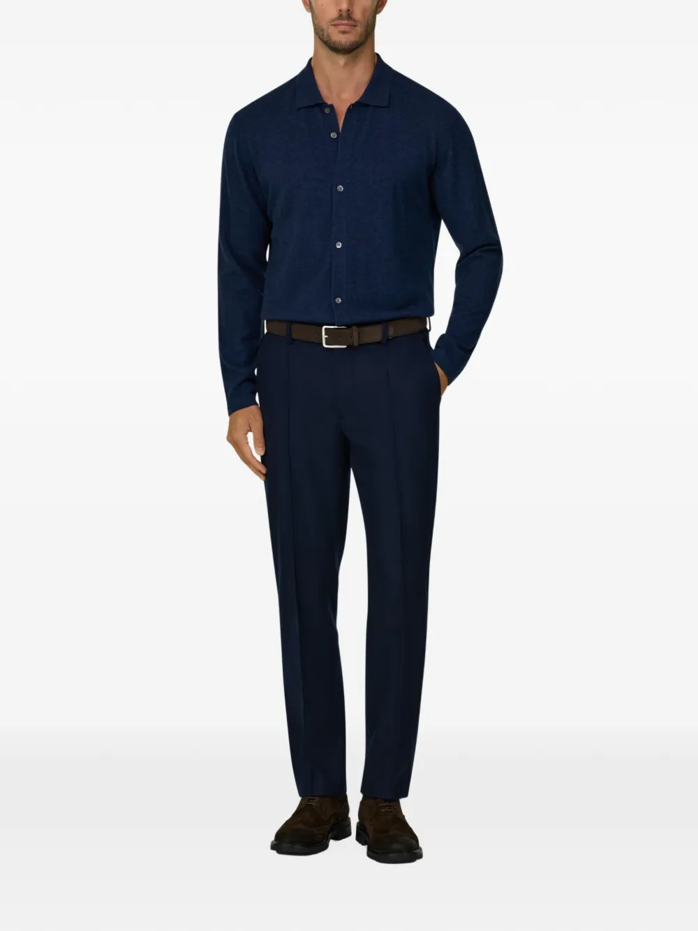 Boggi Milano knitted shirt in wool cashmere Blauw