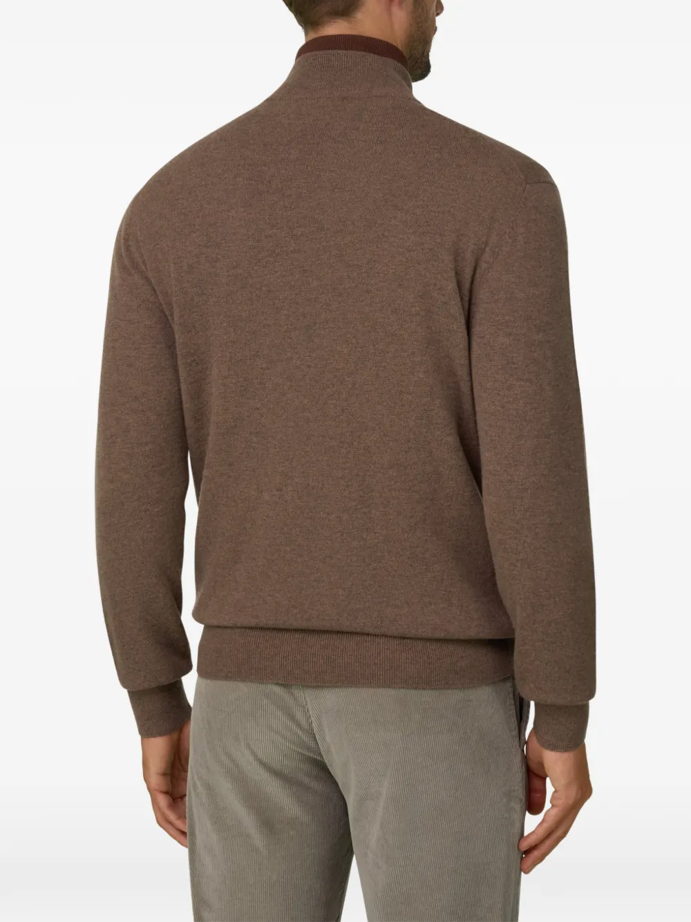 Boggi Milano roll neck jumper full-zip wool cashmere mélange Bruin