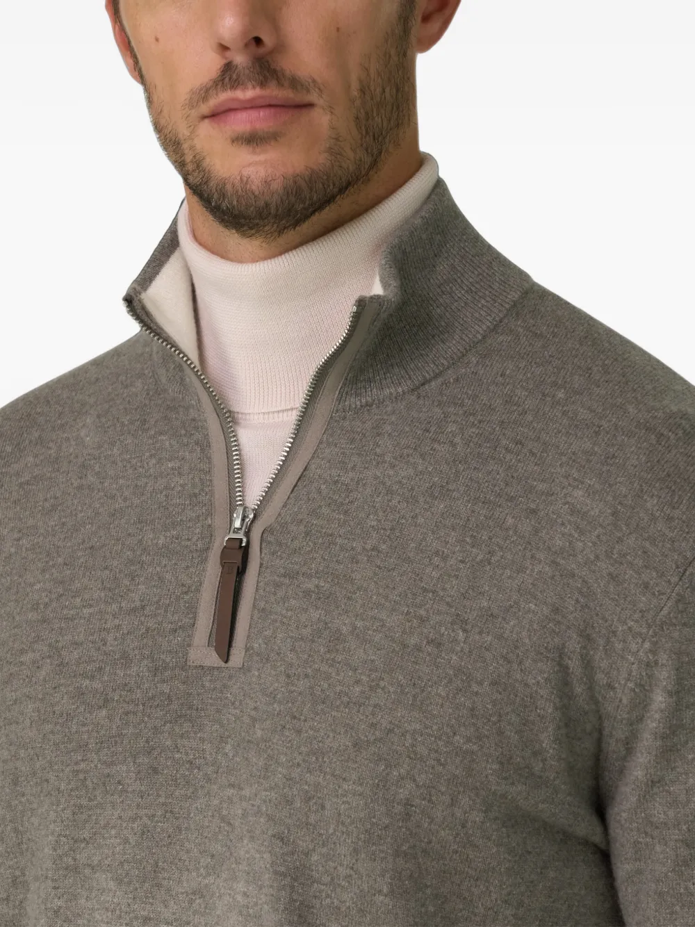 Boggi Milano quarter-zip jumper in cashmere Grijs