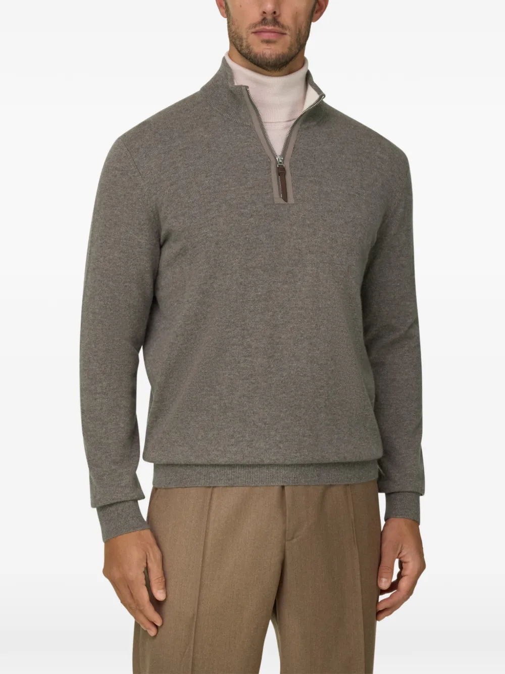 Boggi Milano quarter-zip jumper in cashmere Grijs