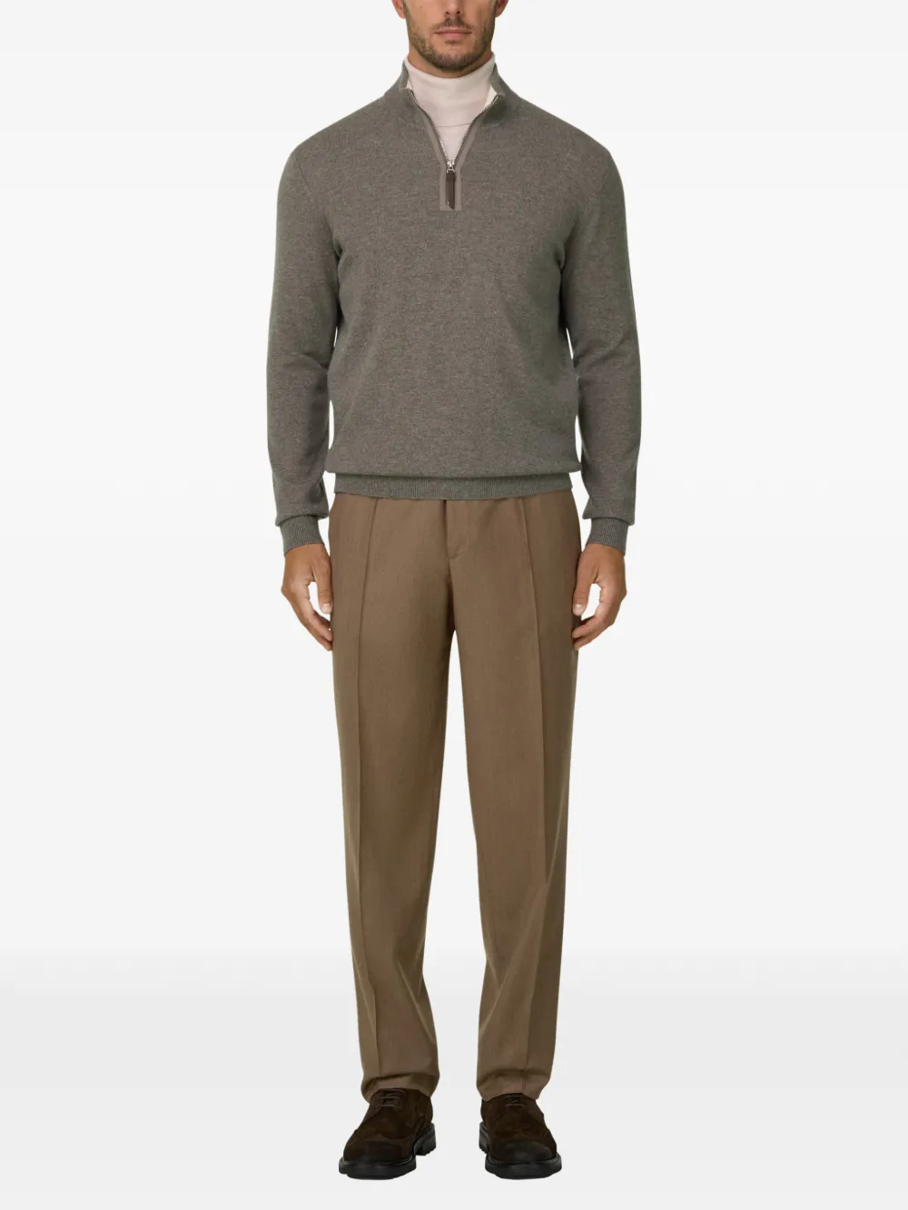 Boggi Milano quarter-zip jumper in cashmere Grijs